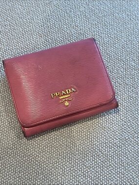 Prada Rose Pink Saffiano Leather Bifold Wallet with Gold Logo